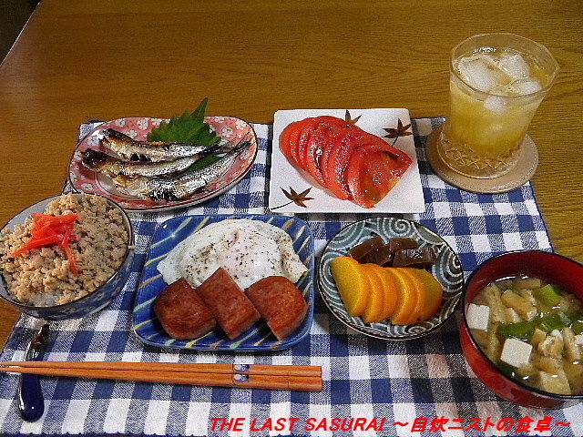 朝食 鶏そぼろごはん うるめ焼き 目玉焼き スパム The Last Sasurai 自炊ニストの食卓 朝食 鶏そぼろごはん うるめ焼き 目玉焼き スパム The Last Sasurai 自炊ニストの食卓