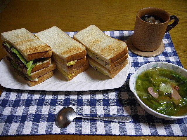 夕食 サンドイッチ3種 レタススープ The Last Sasurai 自炊ニストの食卓