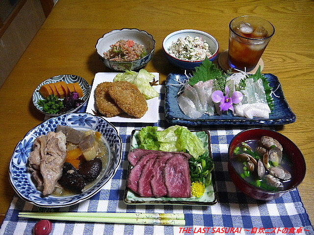 夕食 鹿児島豚骨味噌煮込み ひらめのお造り ローストビーフ The Last Sasurai 自炊ニストの食卓