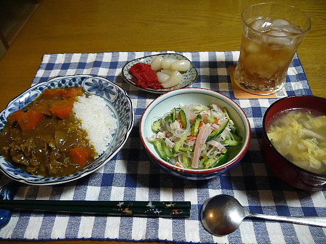 夕食 カレーライス 春雨サラダ しめじとたまごのスープ The Last Sasurai 自炊ニストの食卓