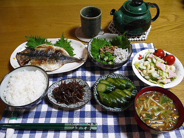 朝食 あじの開き おくらしらす納豆 マカロニレタスサラダ The Last Sasurai 自炊ニストの食卓 朝食 あじの開き おくらしらす納豆 マカロニレタスサラダ The Last Sasurai 自炊ニストの食卓