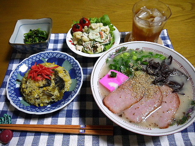 夕食 うまかっちゃん 鹿児島黒豚とんこつ 高菜炒飯 マカロニツナサラダ The Last Sasurai 自炊ニストの食卓 夕食 うまかっちゃん 鹿児島黒豚とんこつ 高菜炒飯 マカロニツナサラダ The Last Sasurai 自炊ニストの食卓
