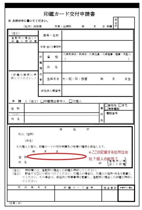 印鑑カード交付申請書