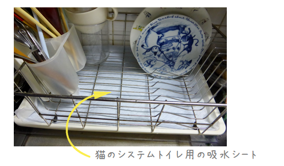 水切りかごのトレーにペット用吸水シート利用