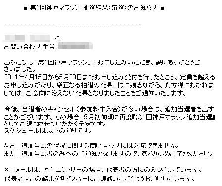 記念すべき第一回大会の結果は 第1回神戸マラソン抽選結果のお知らせ はっしんのスポーツ