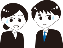 イラスト／苦笑い／男女／ビジネス／冷や汗／隠し事