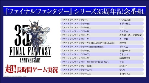 【速報】FF35周年記念番組ゲーム実況の出演者が発表される