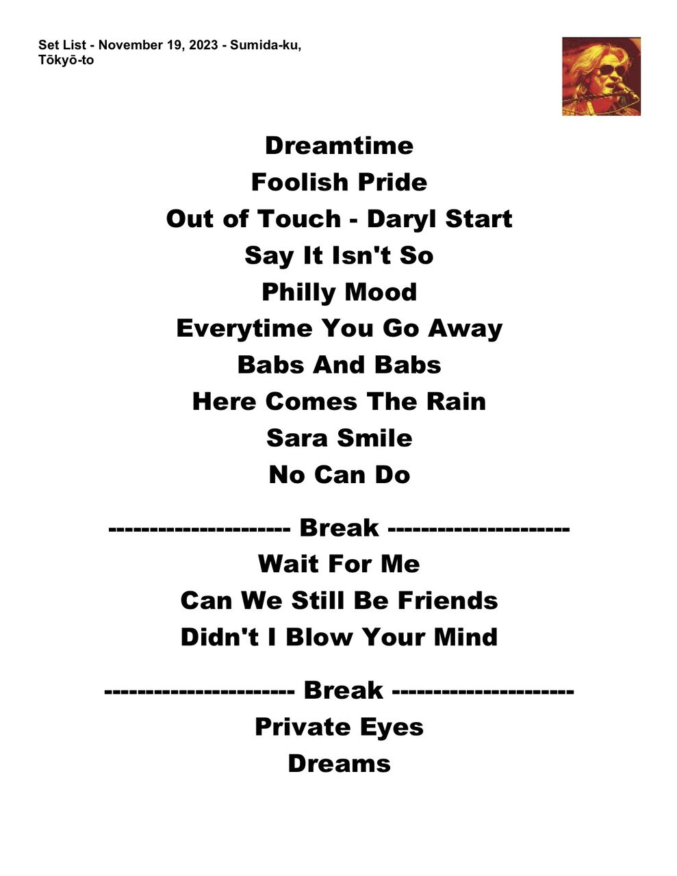 DH 11_19_2023 setlist