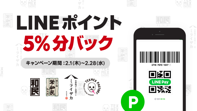 【LINE Pay】ワタミ提携記念！LINEポイント5%分プレゼントキャンペーン！ : LINE Pay 公式ブログ