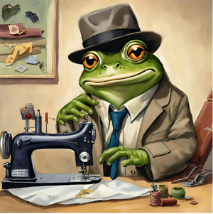 ミシンを見るカエル