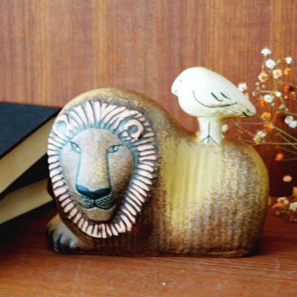Lion with Bird,ライオンと鳥,オブジェ,Lisa Larson,リサ ラーソン),北欧,スウェーデン,置物