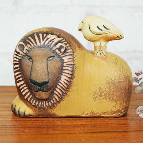 Lion with Bird,ライオンと鳥,オブジェ,Lisa Larson,リサ ラーソン),北欧,スウェーデン,置物