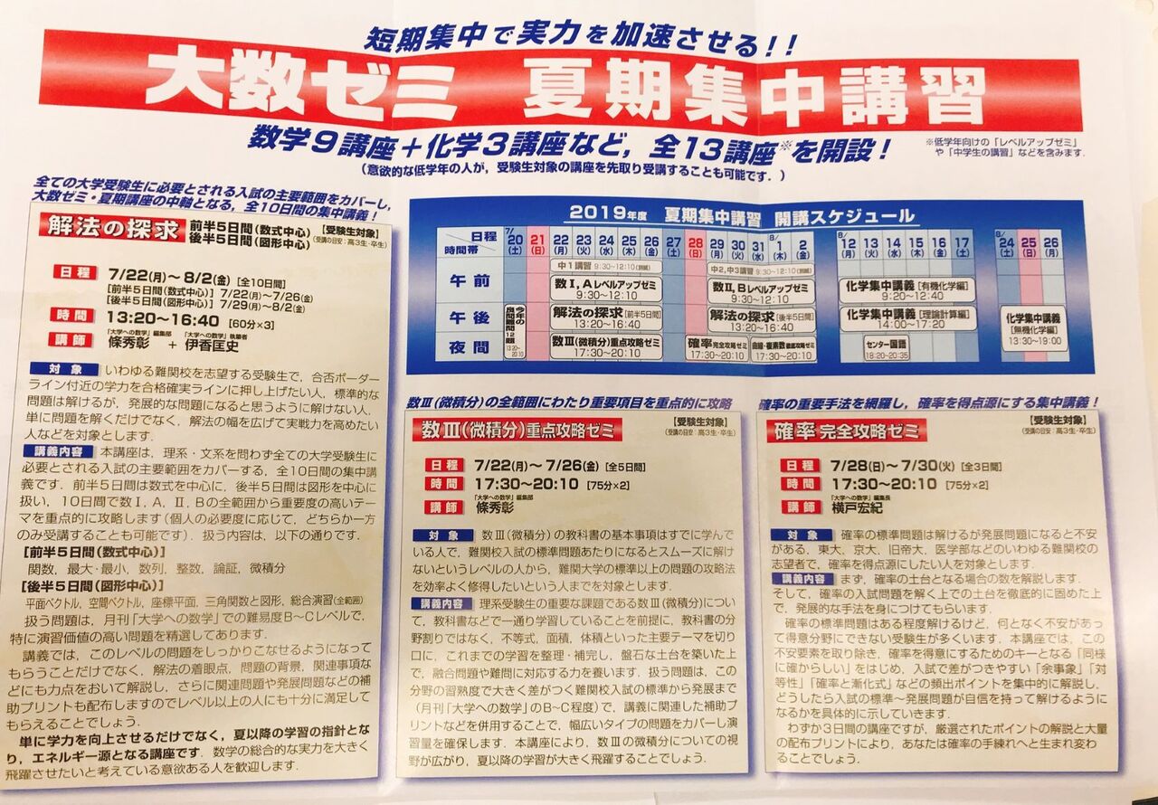 大数ゼミ 夏期講習 化学 大数ゼミ 夏期講習 料金 | 医学部合格へ