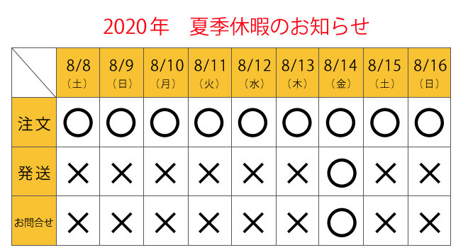 発送カレンダー2020夏季