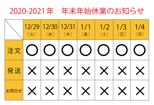 発送カレンダー2020年末
