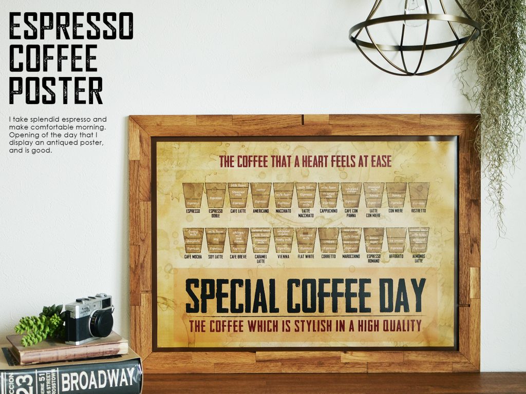 Coffee Espressoヴィンテージ調アートポスター(A2サイズ)
