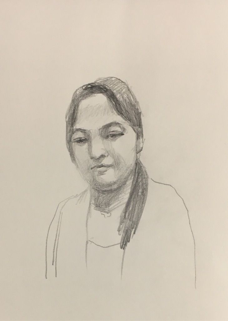 女性の肖像 鉛筆画木炭紙サイズ