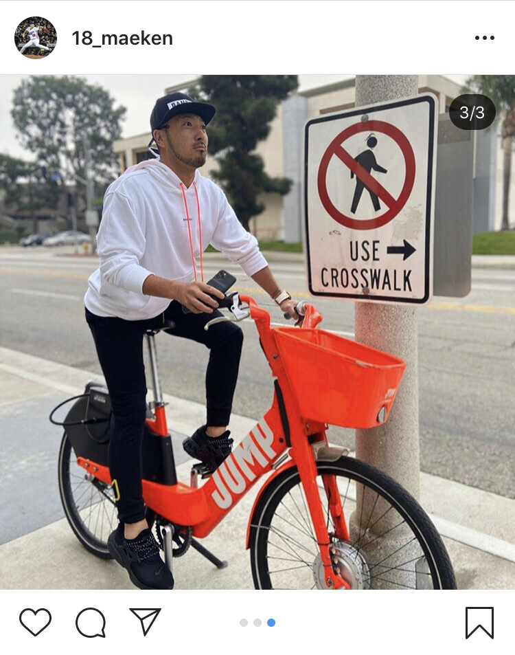 広島・菊池、ロサンゼルスで自転車に乗ってる姿を現地民に目撃される 