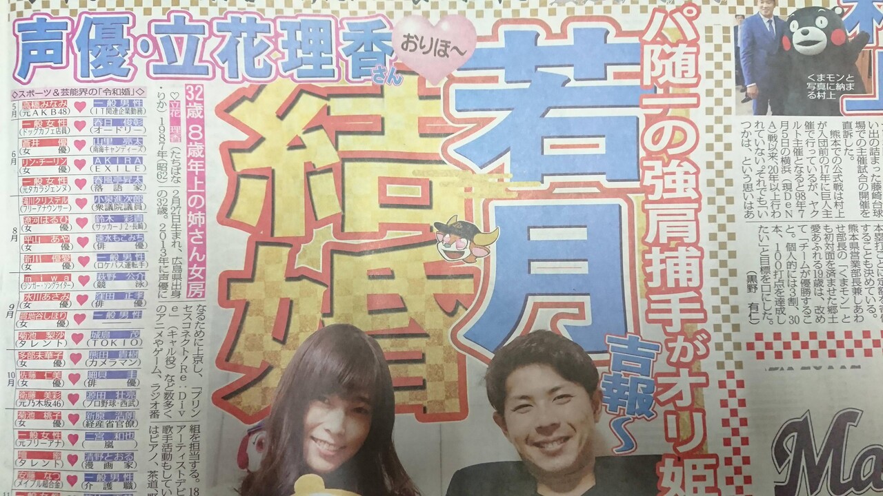 オリックス若月と声優立花理香が結婚wwww ももやの野球速報 オリックス若月と声優立花理香が結婚wwww ももやの野球速報