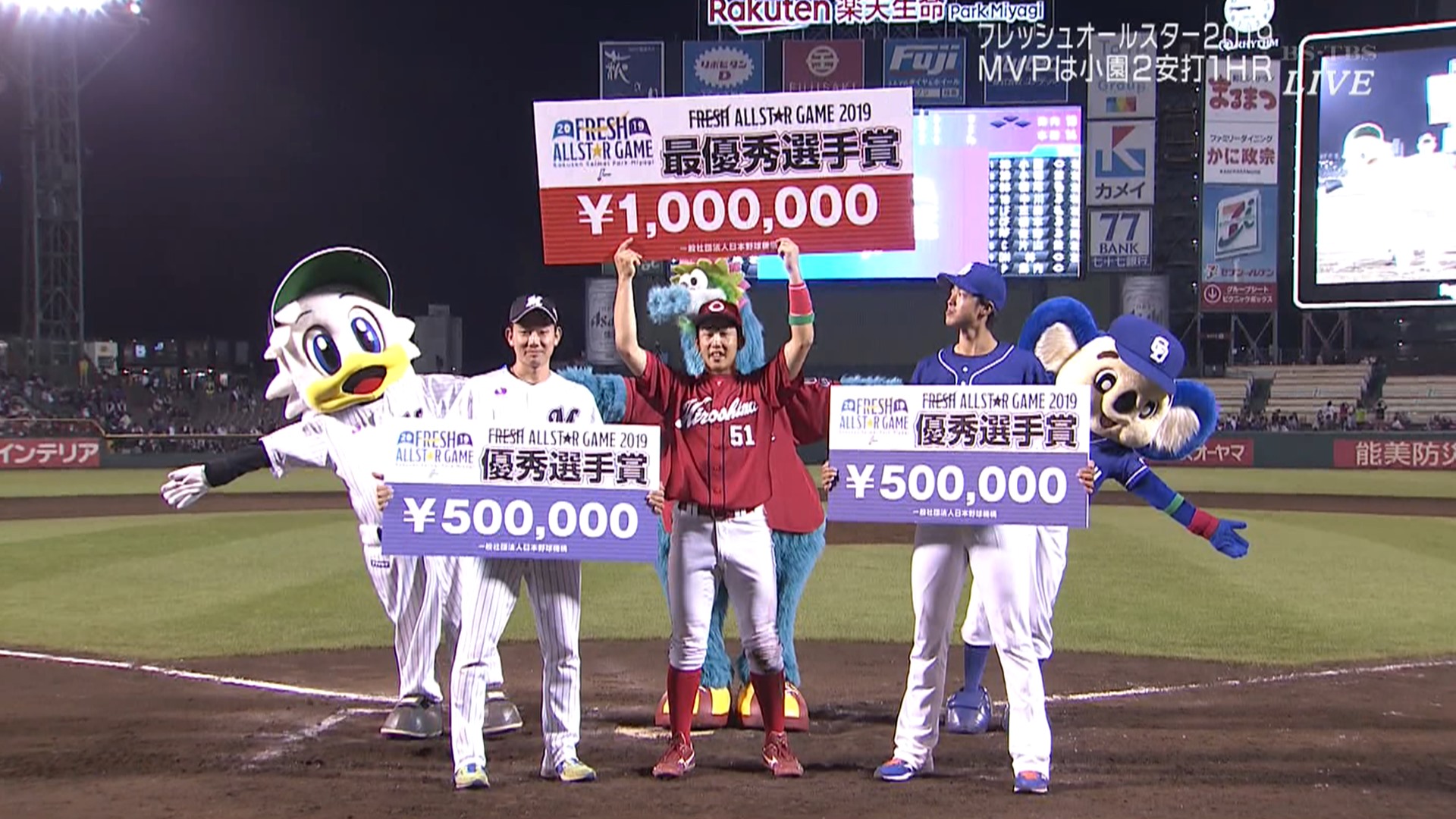 広島・小園がMVP　先頭打者本塁打で100万円ゲット！