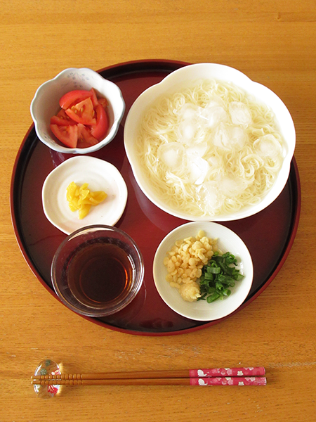 お素麺 トマトのポン酢和え 朝ごはん日記