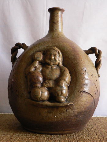 備前焼　大黒さまと布袋さま 備前焼 大黒様布袋様 古備前 備前焼 へそ徳利 布袋様 恵比寿様 大黒様