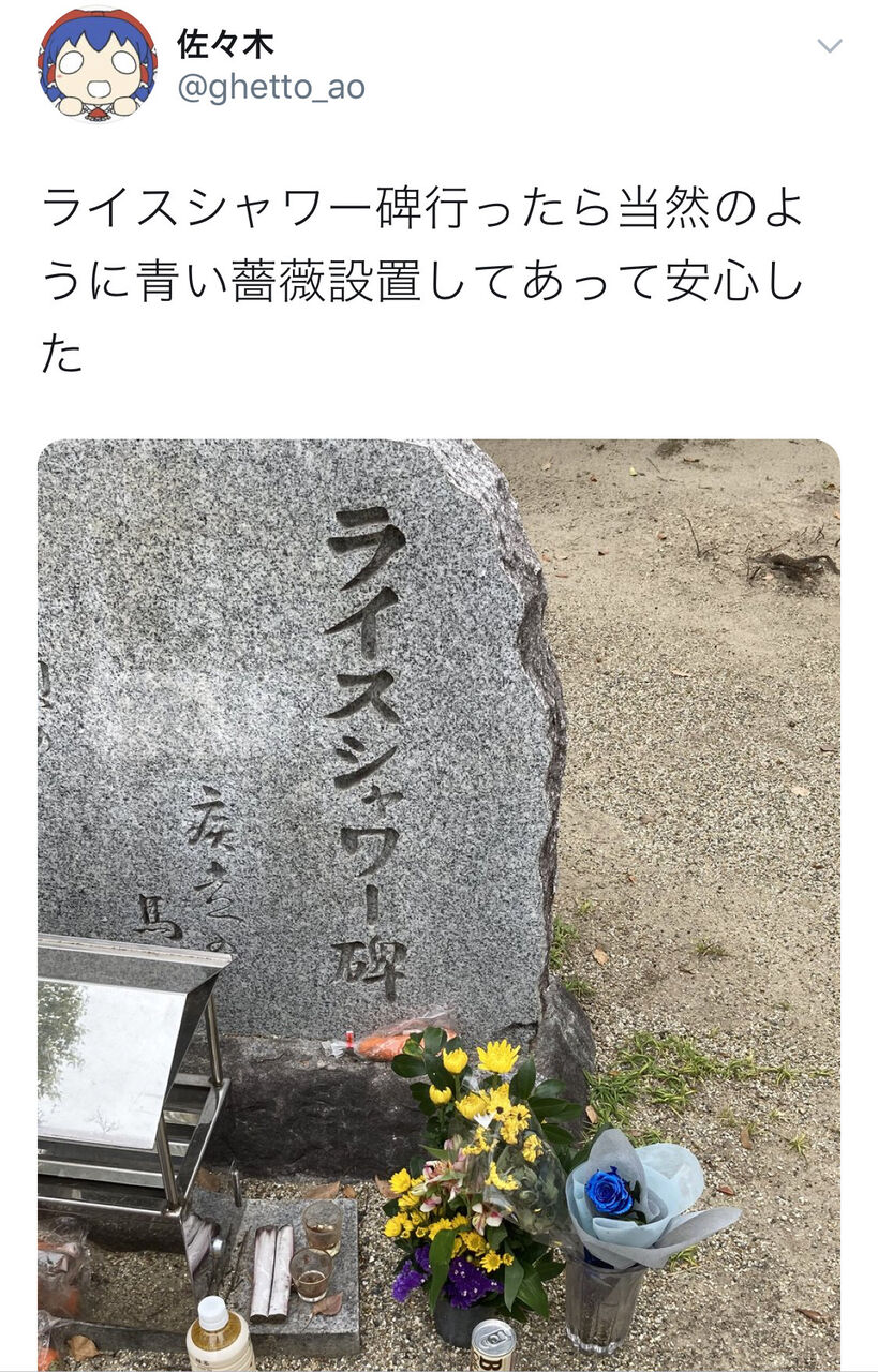 画像 ウマ娘おじさん ライスシャワーのお墓に青いバラを供えてしまい炎上 Liveユーチューバー速報 画像 ウマ娘おじさん ライスシャワーのお墓に青いバラを供えてしまい炎上 Liveユーチューバー速報