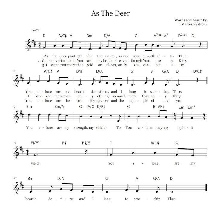 鹿のように As The Deer 목 마른 사슴 楽譜 歌詞 無料 ダウンロード 心の休み Ocarina Gospel