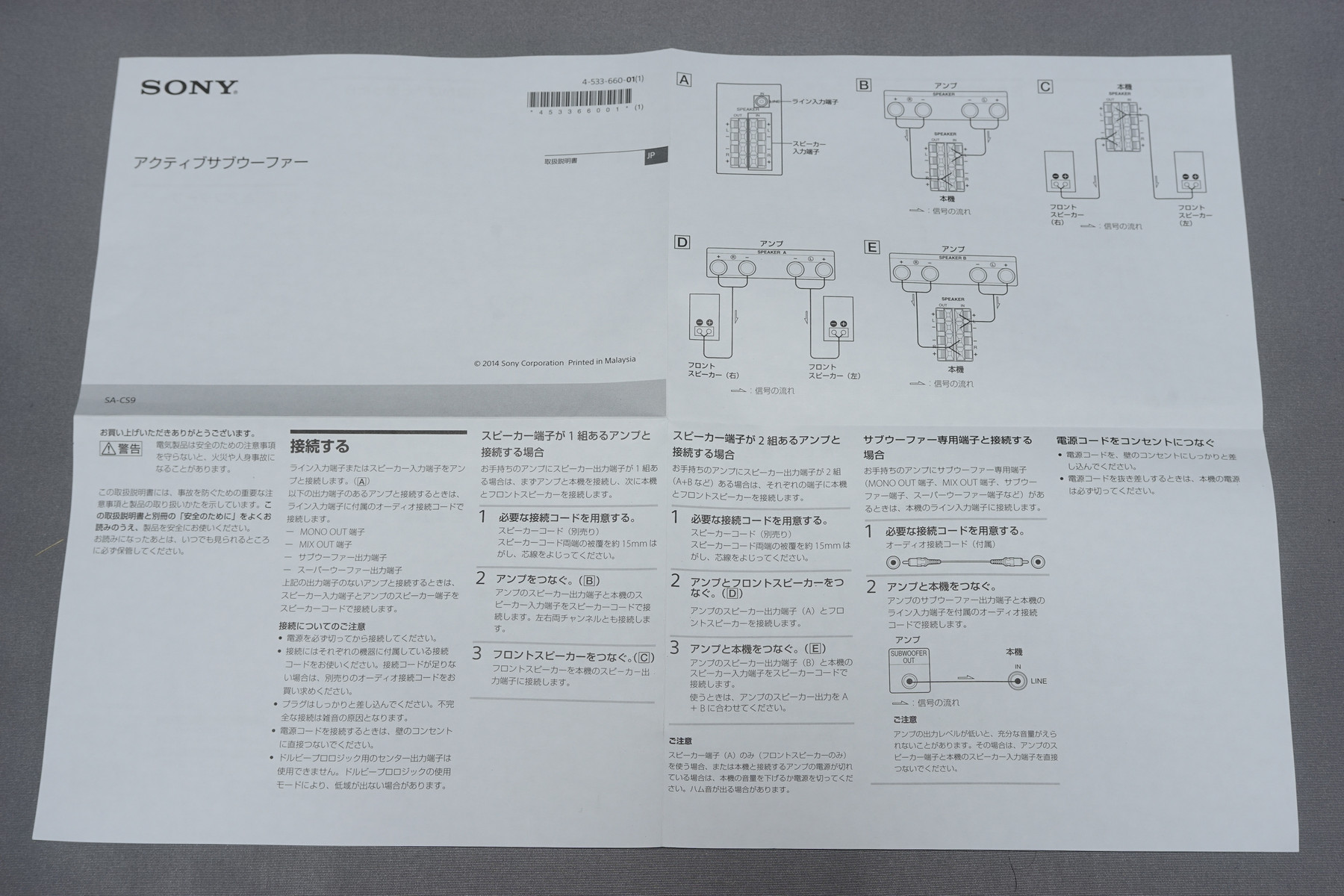 SONY SA-CS9 RCAケーブル・保証書・説明書等セット サブウーファー sa-cs9 説明書 SONY SA-CS9 RCAケーブル・保証書・説明書等セット サブ