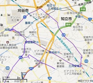 コメダ珈琲店への移動軌跡