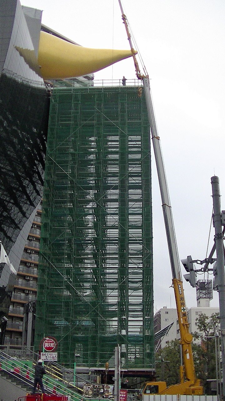 クレアタワー外装工事 アサヒ オブジェ塗装完了 東京工事風景