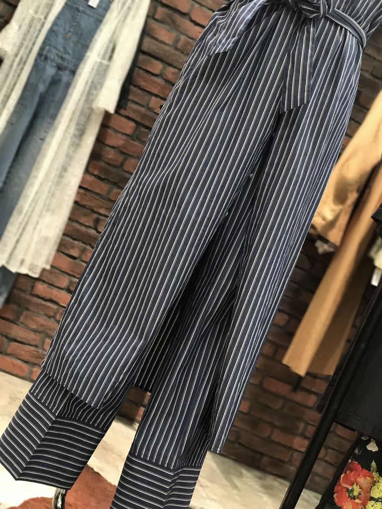 最安値に挑戦 A144 THE SHINZONE テーパードパンツ ストライプ 36 濃紺 ...