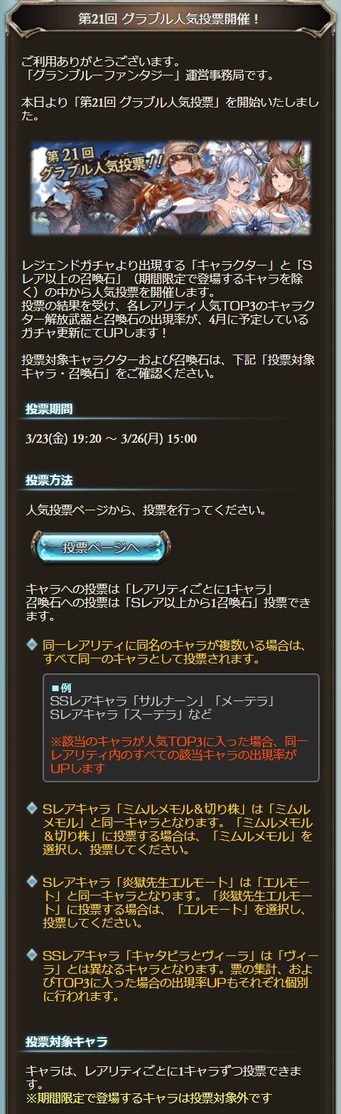 100 グラブル 人気投票 歴代