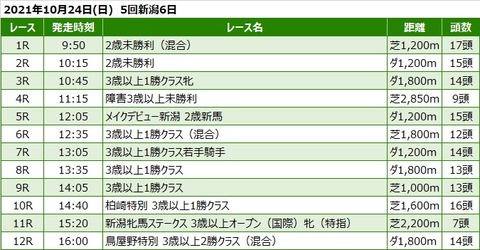 20211024新潟競馬レース一覧