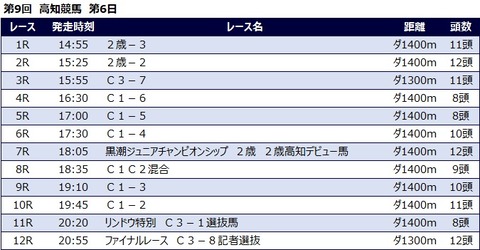 20211031高知競馬レース一覧