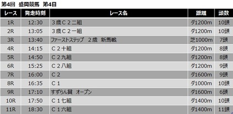 20200801盛岡競馬レース一覧