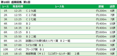 20211031盛岡競馬レース一覧
