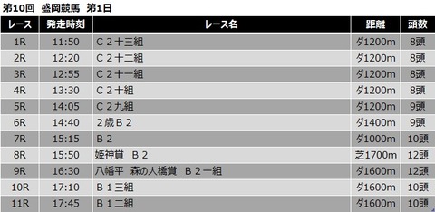 20201031盛岡競馬レース一覧