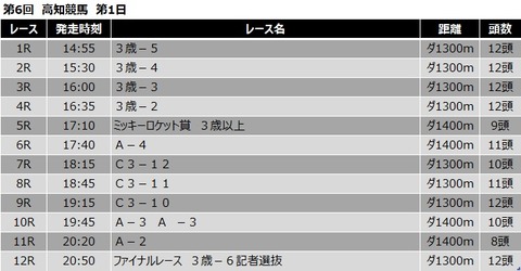 20200808高知競馬レース一覧