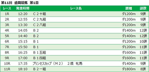 20211114盛岡競馬レース一覧