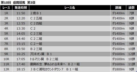20191028盛岡競馬レース一覧