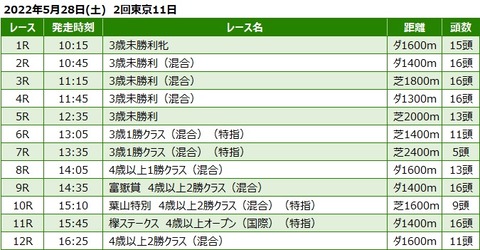 20220528東京競馬レース一覧