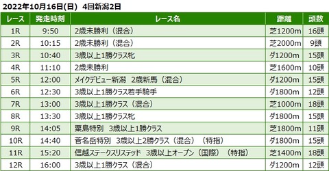 20221016新潟競馬レース一覧