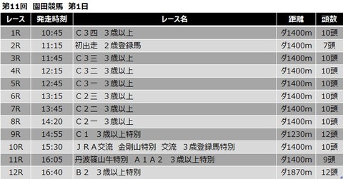 20190731園田競馬レース一覧