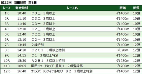 20221231園田競馬レース一覧