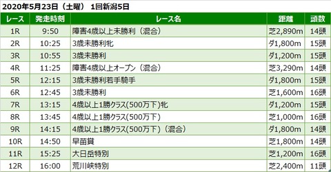 20200523新潟競馬レース一覧