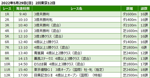 20220529東京競馬レース一覧