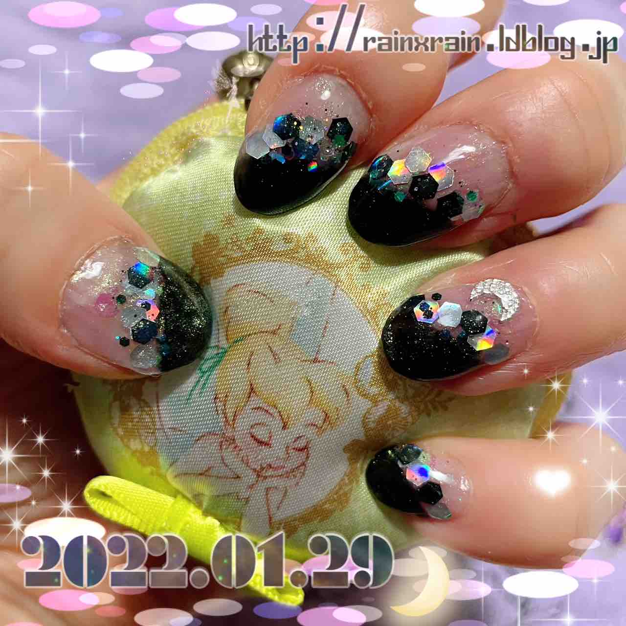 セルフジェルネイル 黒のオーロラヴェールななめフレンチ Rain Rain Blog Style