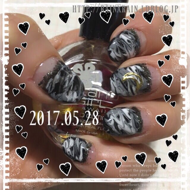 セルフジェルネイル モノクロマーブルネイル Rain Rain Blog Style