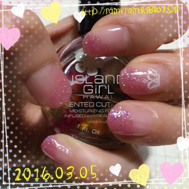 セルフジェルネイル シンプルにピンクのななめラメフレンチ Rain Rain Blog Style